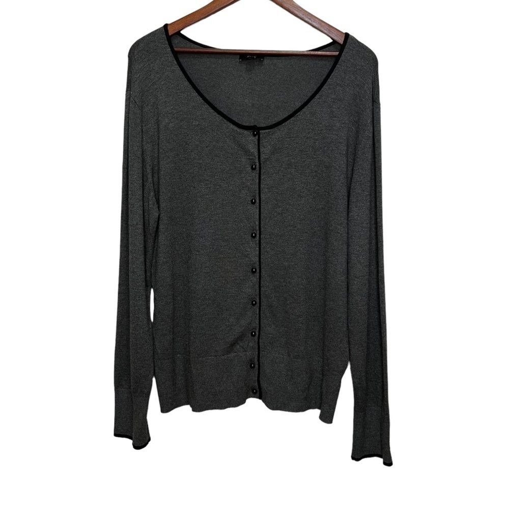 CHIC by Jacob Grey Button Up Scoop Neck Cardigan Sweater Size XL